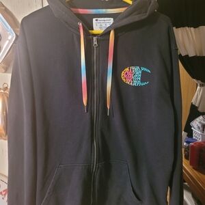 Champion Black Zip-Up Hoodie with Multicolor Logo